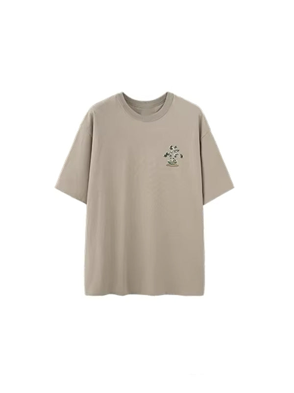 "Nature" Bonsai Plant Crack Print T-Shirt in Khaki Color 