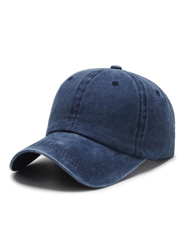 Navy Blue Plain Washed Baseball Cap