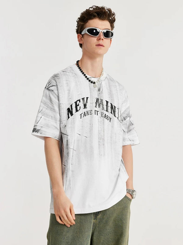 Never Mind Take It Easy Puff Print T-Shirt in White Color 9