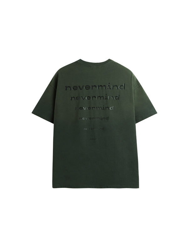 "Nevermind" Rubber Print Gradient Washed Distressed T-Shirt in Green Color