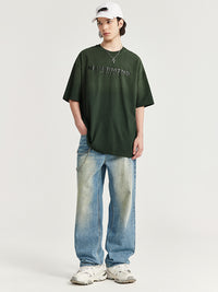 "Nevermind" Rubber Print Gradient Washed Distressed T-Shirt in Green Color 7