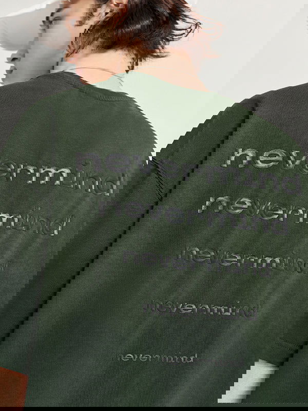 "Nevermind" Rubber Print Gradient Washed Distressed T-Shirt in Green Color - THIS IS FOR HIM
