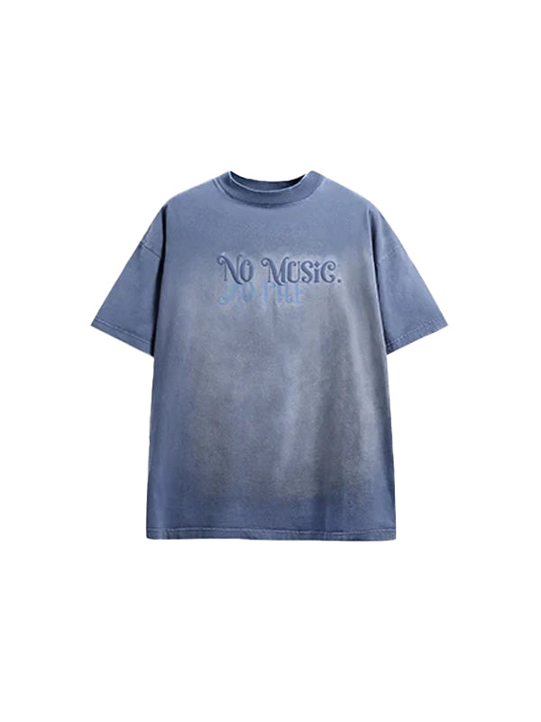 No Music No Life Washed T-Shirt in Blue Color  2