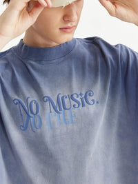 No Music No Life Washed T-Shirt in Blue Color  3