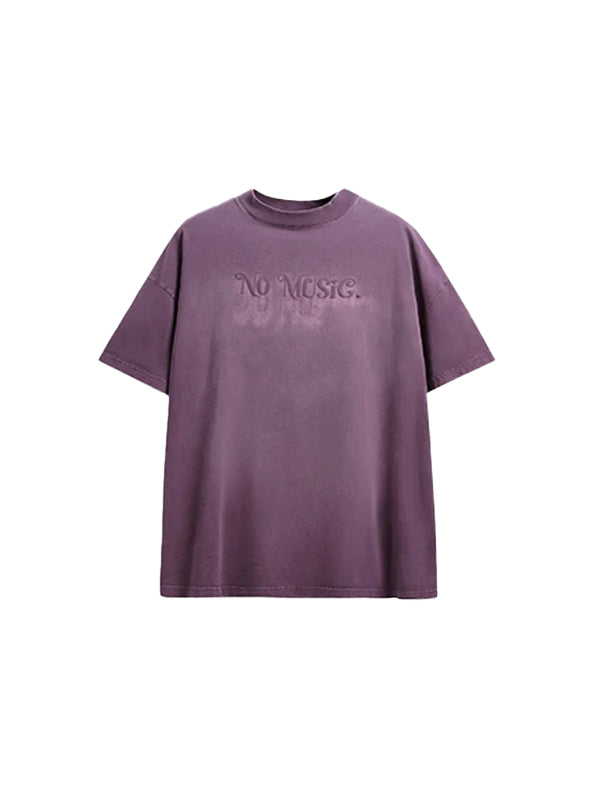 No Music No Life Washed T-Shirt in Purple Color