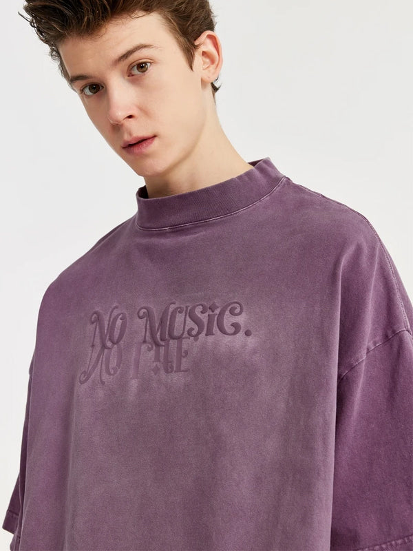 No Music No Life Washed T-Shirt in Purple Color 3