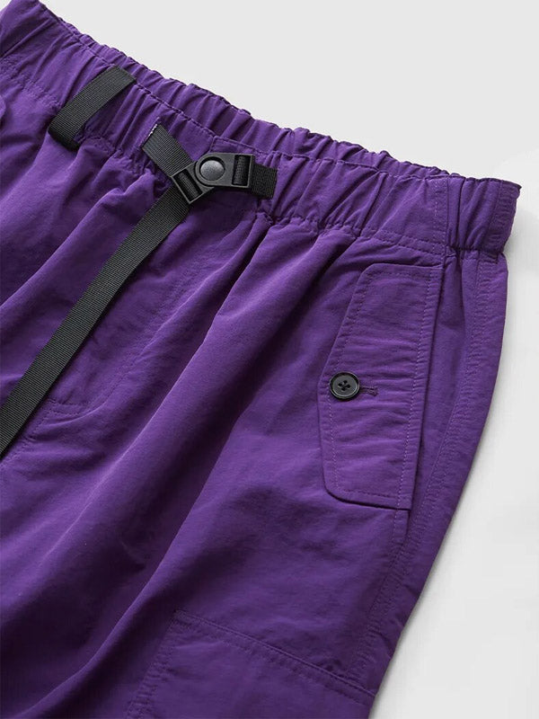 Nylon Cargo Pants with Elastic Waist Belt 
