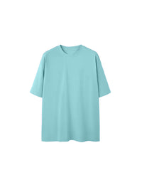 Oversized Drop Shoulder Short Sleeve T-Shirt in Cyan Color