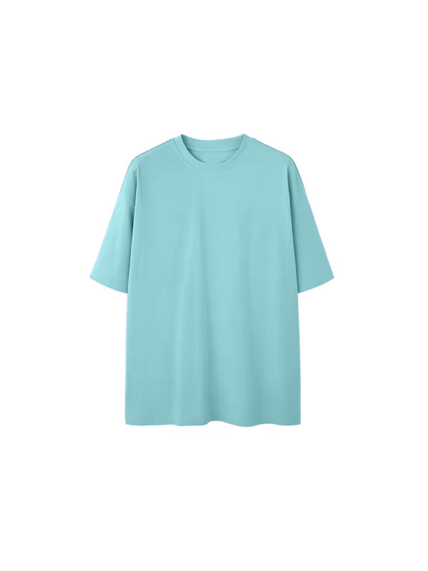 Oversized Drop Shoulder Short Sleeve T-Shirt in Cyan Color