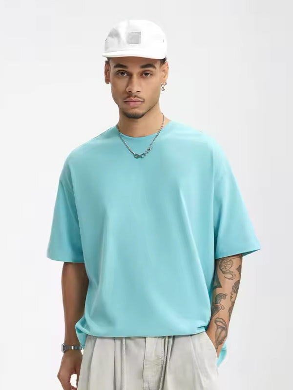 Oversized Drop Shoulder Short Sleeve T-Shirt in Cyan Color 2