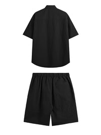 Oversized Jacquard Shirt with Side Pocket & Shorts with Elastic Belt in Black Color 15