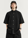 Oversized Jacquard Shirt with Side Pocket & Shorts with Elastic Belt in Black Color 3