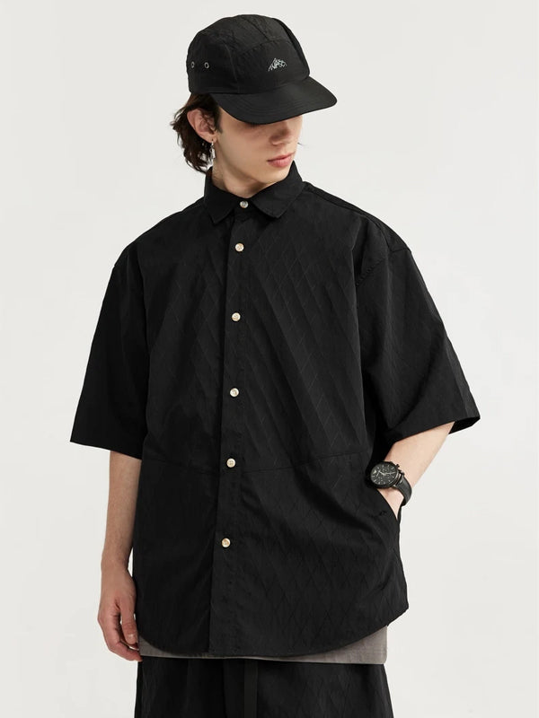 Oversized Jacquard Shirt with Side Pocket & Shorts with Elastic Belt in Black Color 4