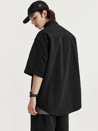 Oversized Jacquard Shirt with Side Pocket & Shorts with Elastic Belt in Black Color 6