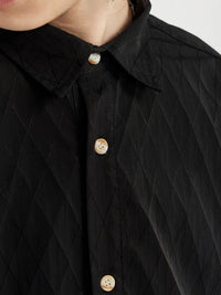 Oversized Jacquard Shirt with Side Pocket & Shorts with Elastic Belt in Black Color 10