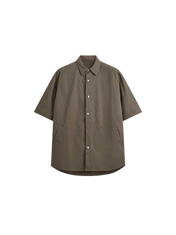Oversized Jacquard Shirt with Side Pocket in Brown Color