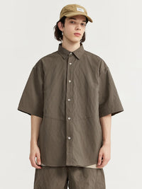 Oversized Jacquard Shirt with Side Pocket in Brown Color 2