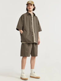 Oversized Jacquard Shirt with Side Pocket in Brown Color 4