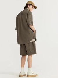 Oversized Jacquard Shirt with Side Pocket in Brown Color 5