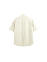 Oversized Jacquard Shirt with Side Pocket & Shorts with Elastic Belt in Cream Color