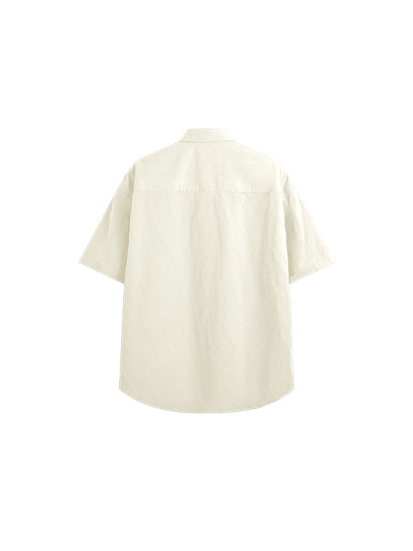 Oversized Jacquard Shirt with Side Pocket & Shorts with Elastic Belt in Cream Color