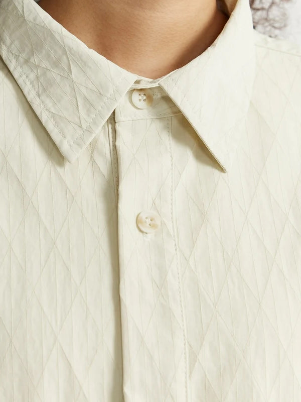 Oversized Jacquard Shirt with Side Pocket & Shorts with Elastic Belt in Cream Color 7
