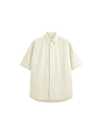 Oversized Jacquard Shirt with Side Pocket & Shorts with Elastic Belt in Cream Color