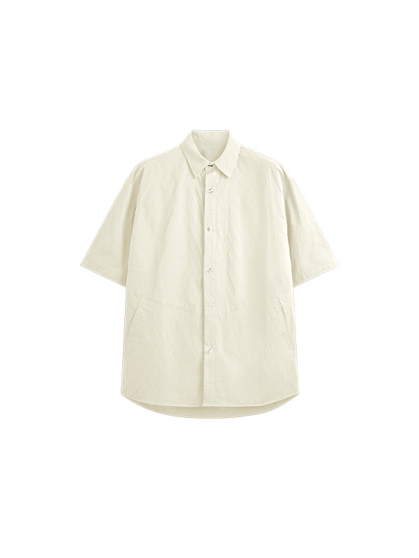 Oversized Jacquard Shirt with Side Pocket & Shorts with Elastic Belt in Cream Color