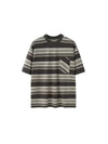 Oversized Striped Pocket T-shirt in Dark Grey Color