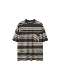 Oversized Striped Pocket T-shirt in Dark Grey Color