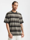 Oversized Striped Pocket T-shirt in Dark Grey Color 3