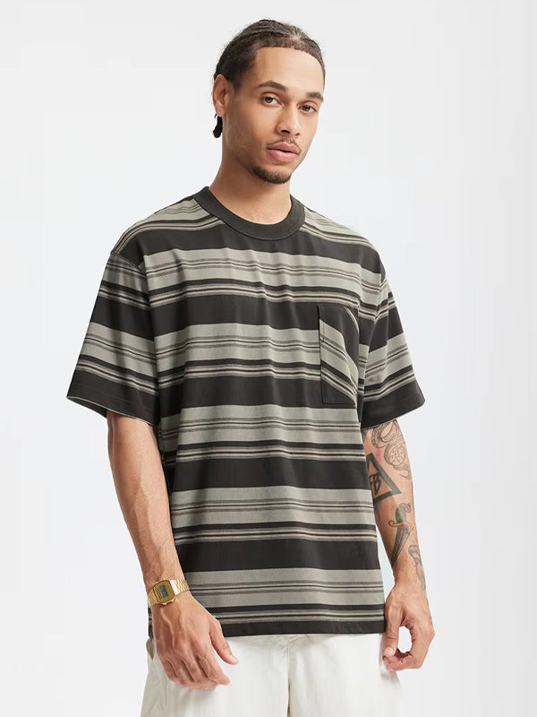 Oversized Striped Pocket T-shirt in Dark Grey Color 3
