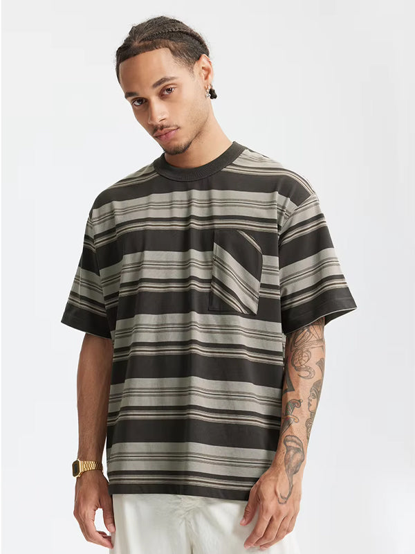 Oversized Striped Pocket T-shirt in Dark Grey Color 4