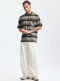 Oversized Striped Pocket T-shirt in Dark Grey Color 5