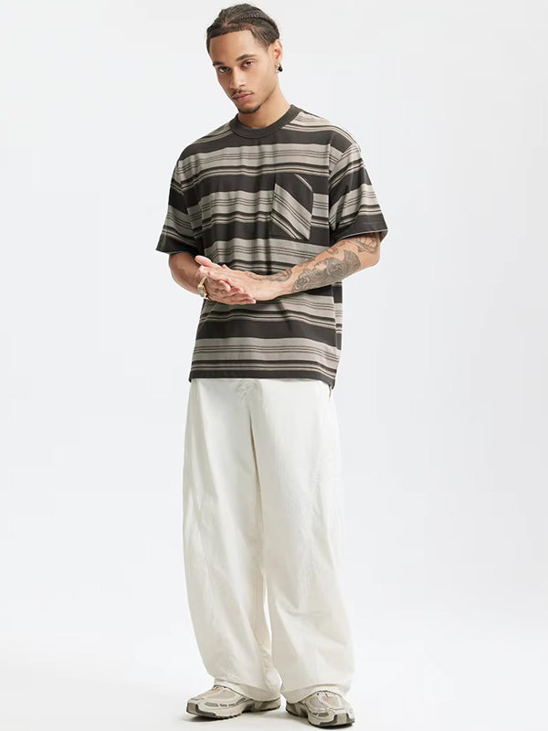 Oversized Striped Pocket T-shirt in Dark Grey Color 5