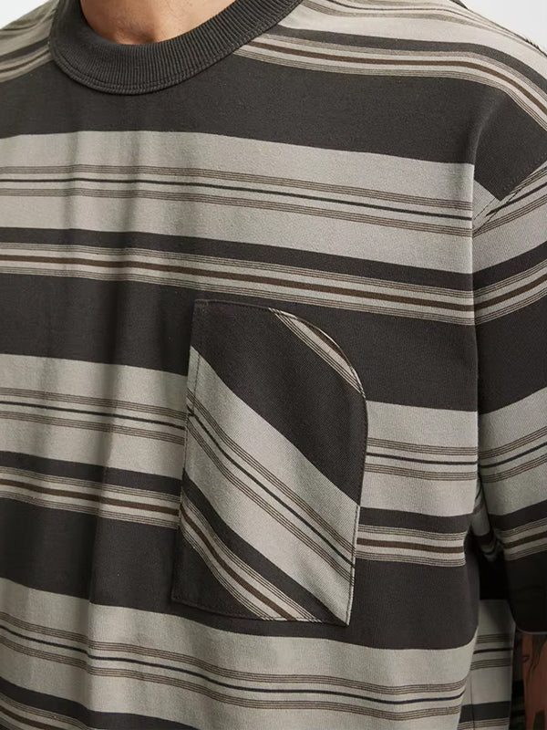 Oversized Striped Pocket T-shirt in Dark Grey Color. 7