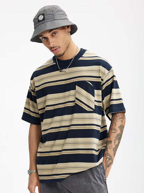 Oversized Striped Pocket T-shirt in Royal Blue Color 3