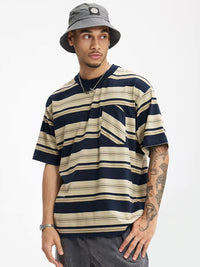 Oversized Striped Pocket T-shirt in Royal Blue Color 4