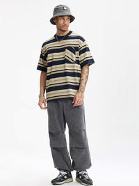 Oversized Striped Pocket T-shirt in Royal Blue Color 5