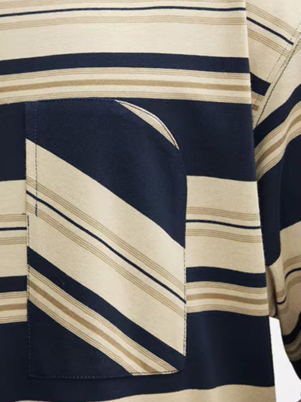 Oversized Striped Pocket T-shirt in Royal Blue Color 7