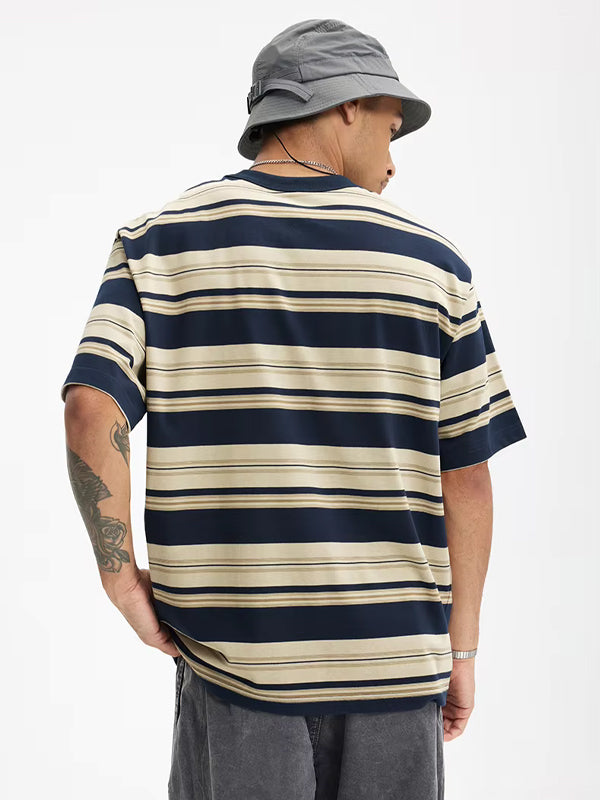 Oversized Striped Pocket T-shirt in Royal Blue Color 8