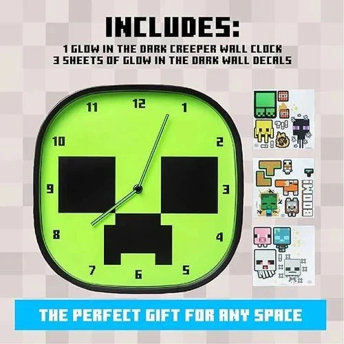 Paladone Minecraft Creeper Glow In The Dark Wall Clock 7