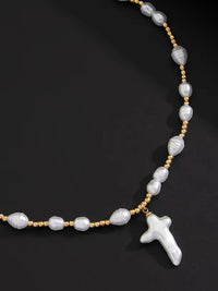 Pearl & Gold Beads Cross Necklace 4