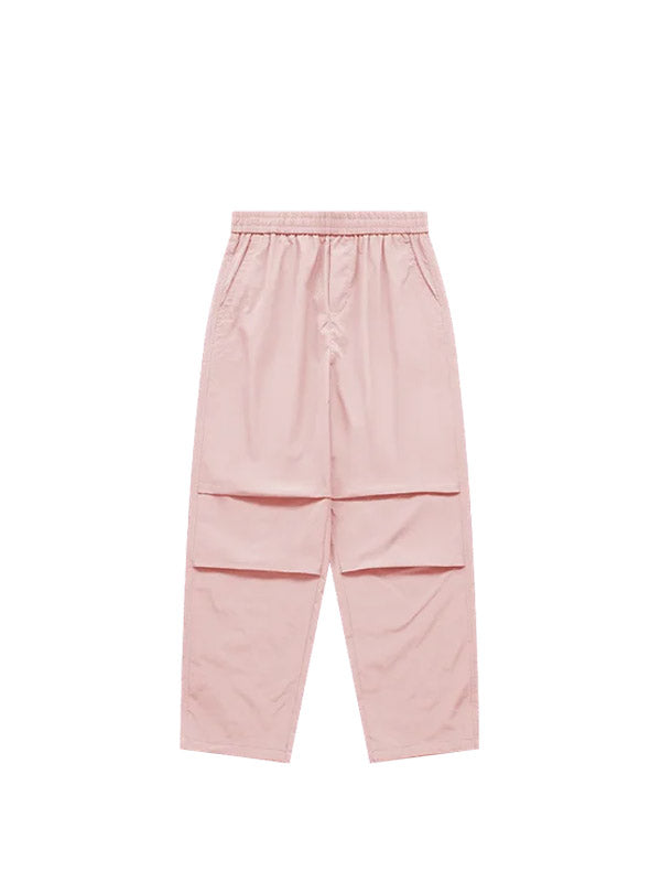 Pink Elastic Waist Parachute Pants With Drawstring Leg Opening