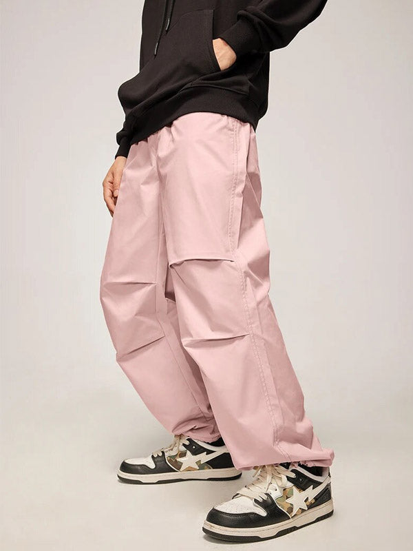 Pink Elastic Waist Parachute Pants With Drawstring Leg Opening 6