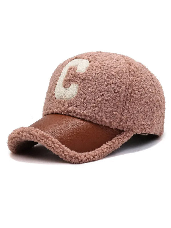 Pink "C" Faux Wool Baseball Cap