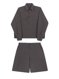 Plaid Long Sleeve Shirt & Shorts Set 