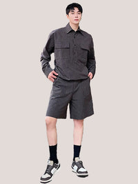 Plaid Long Sleeve Shirt & Shorts Set  5