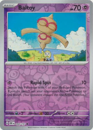 Pokemon Scarlet & Violet Obsidian Flames Baltoy Card reverse