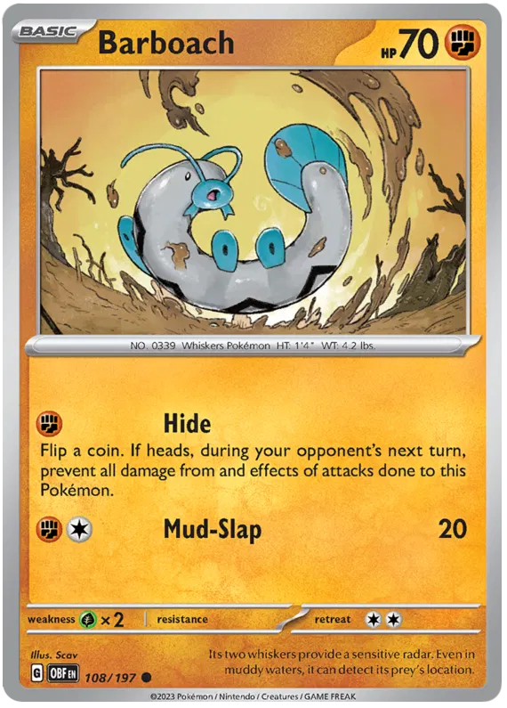 Pokemon Scarlet & Violet Obsidian Flames Barboach Card